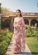 Pastel Pink Floral Georgette Saree – Soft Feminine Elegance