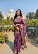Royal Purple Paschmina Print Dola Silk Saree – Traditional Paisley Elegance