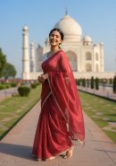 Classic Red Raga Silk Saree with Golden Border – Timeless Grace