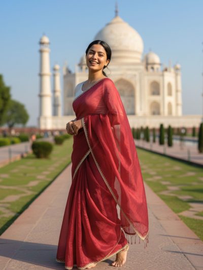 Classic Red Raga Silk Saree with Golden Border – Timeless Grace