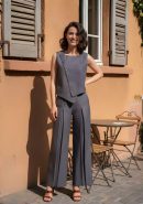 Berry Purple Embroidered Linen Co-ord Set with Waistcoat & Box Pleated Pants