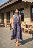 Denim Blue Cotton Printed Dress