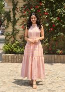 Multicolor Striped Cotton Maxi Dress with Halter Neck