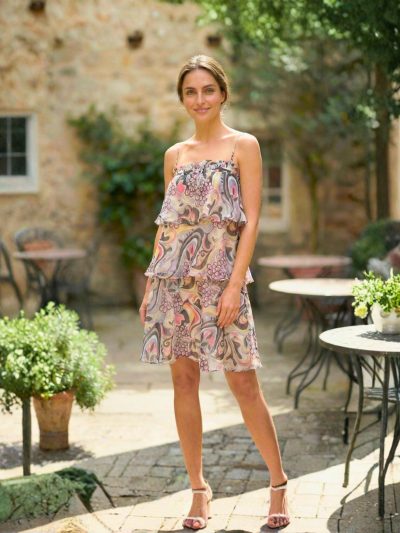 Burberry Shimmer Knee Length Dress with Layered Frills