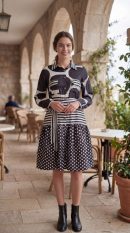 Black & White High-Frequency Slub Cotton Midi Dress