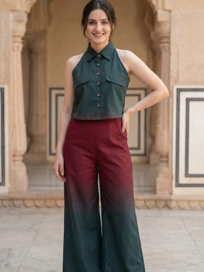 Energised Phthalo Green Maroon Co-ord Set for Manifestation