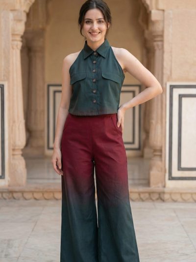Energised Phthalo Green Maroon Co-ord Set for Manifestation