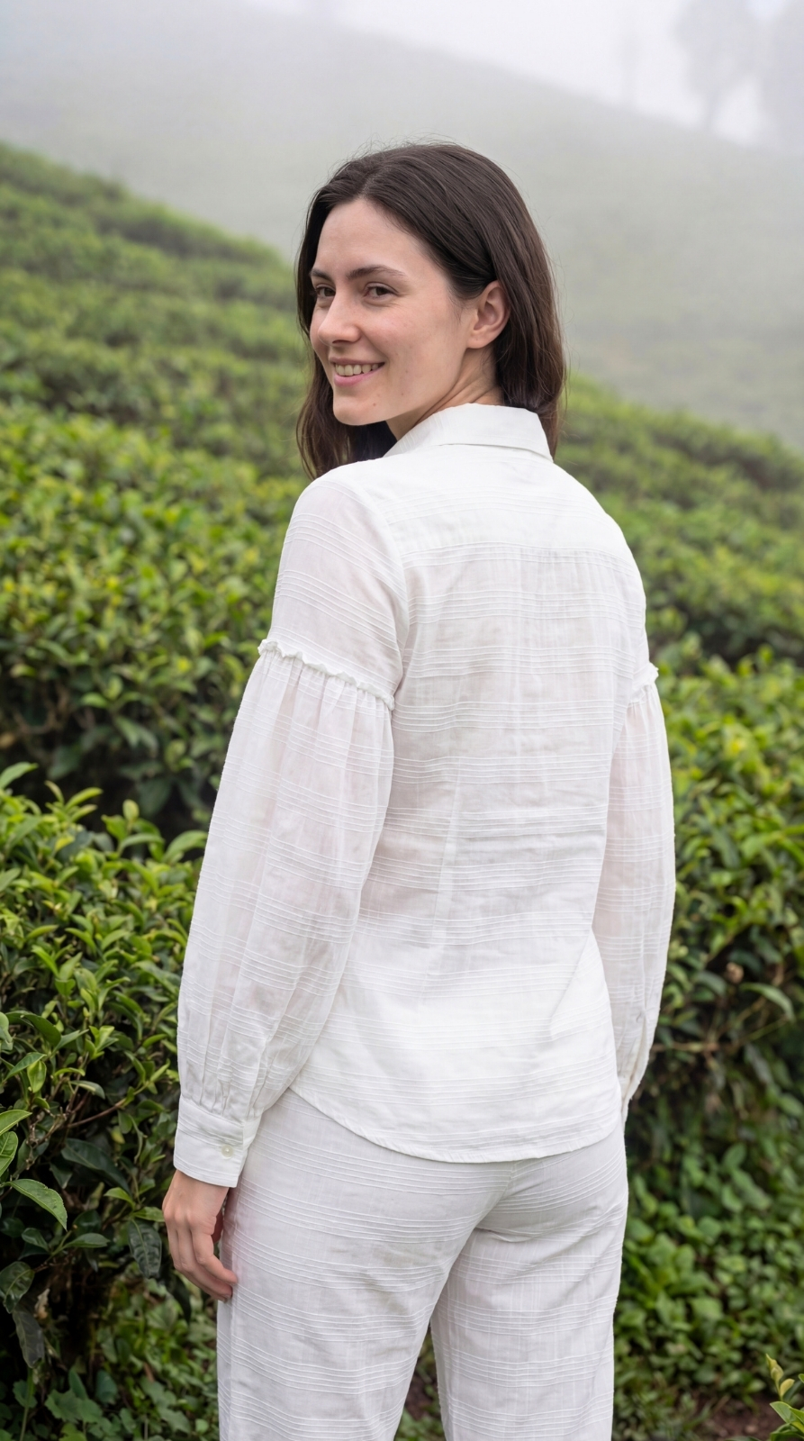 White Crush Cotton Puff Sleeve Shirt & Narrow Fit Pant Co-ord Set - Image 4