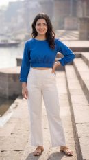 Indigo blue mal cotton waist-length manifestation top front full length Sunavyaa