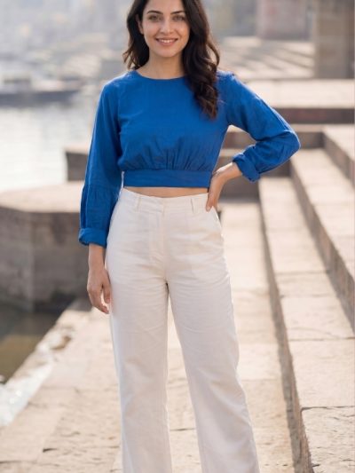 Indigo blue mal cotton waist-length manifestation top front full length Sunavyaa