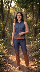 Dark forest green and burnt orange slub cotton co-ord set with shirt collar and flared top — front full length — Mercury Sun Jupiter manifestation wear — Sunavyaa
