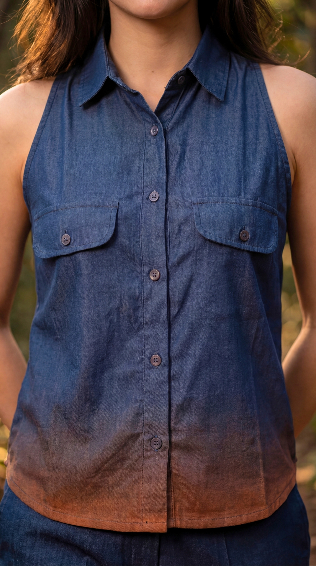 Dark Forest Green & Burnt Orange Slub Cotton Co-ord Set - Image 5