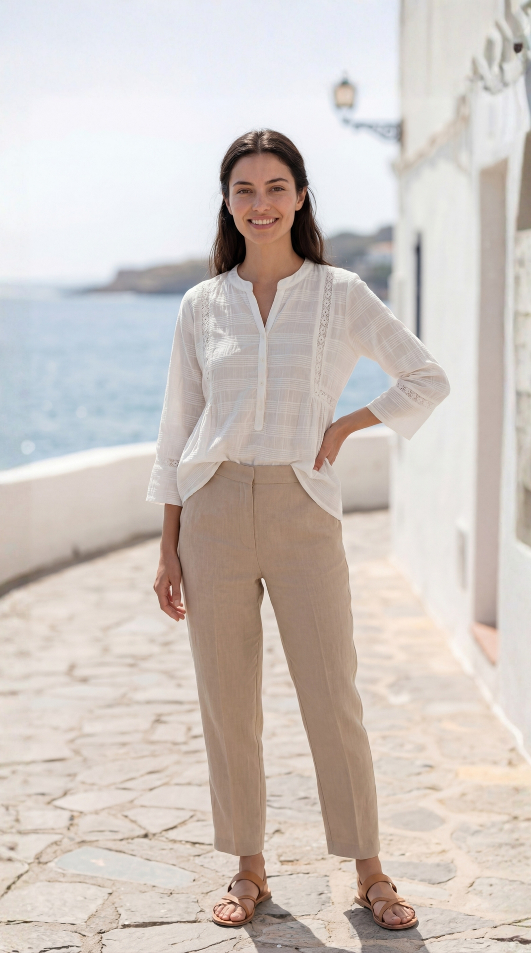 White crush cotton princess line top with lace and flat collar — front full length — Moon Venus manifestation wear — Sunavyaa