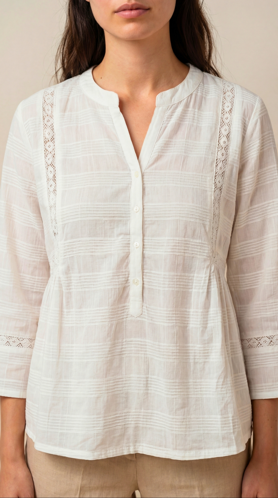 White Crush Cotton Princess Line Top with Lace & Flat Collar - Image 5