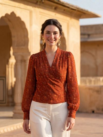 Numerology 1 Top – Red, Gold & Yellow Sun-Energised Georgette Top
