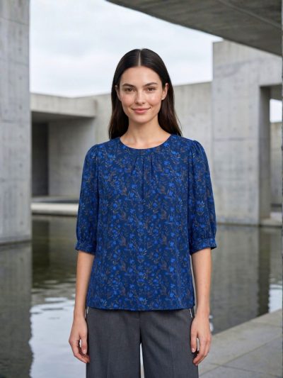 Numerology 4 Top – Electric Blue, Royal Blue & Grey Rahu-Energised Crepe Long Top