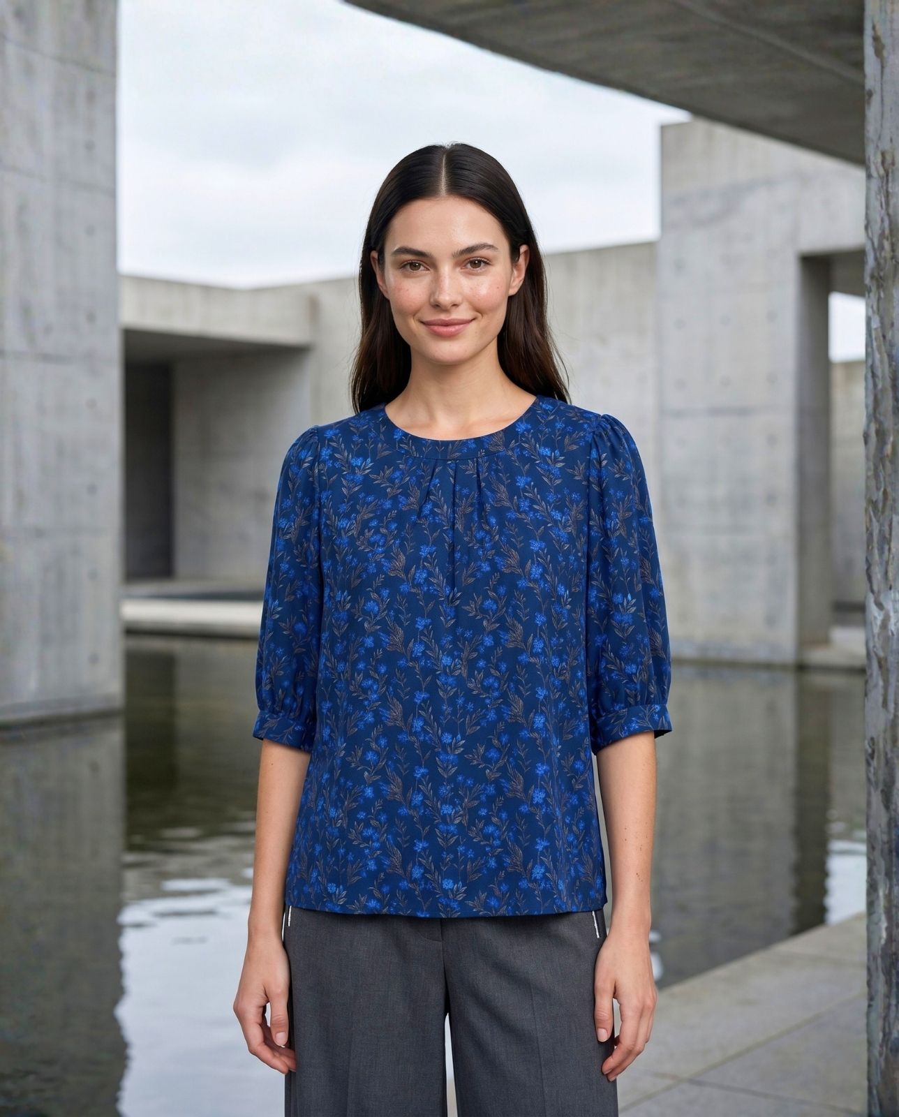 Numerology 4 Top – Electric Blue, Royal Blue & Grey Rahu-Energised Crepe Long Top