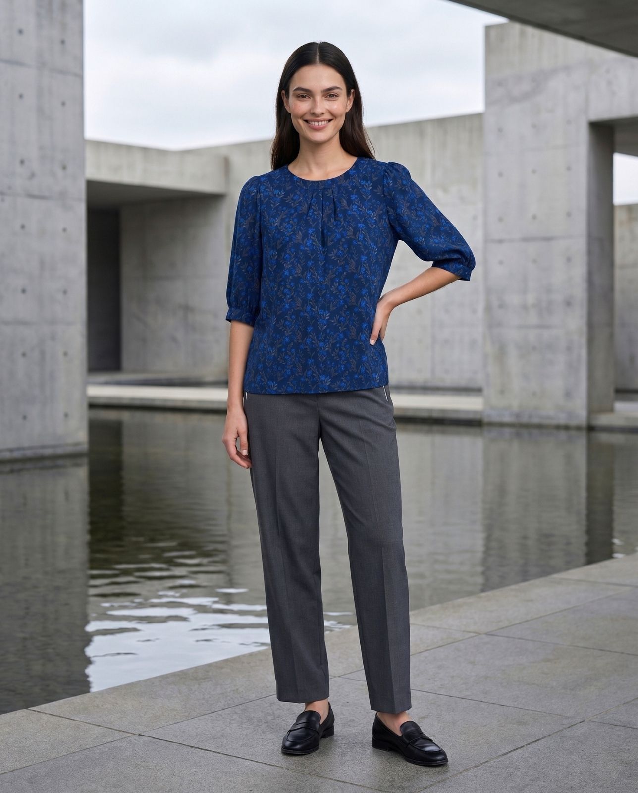 Numerology 4 Top – Electric Blue, Royal Blue & Grey Rahu-Energised Crepe Long Top - Image 2