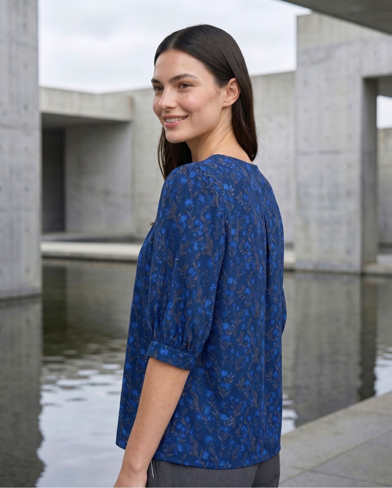 Numerology 4 Top – Electric Blue, Royal Blue & Grey Rahu-Energised Crepe Long Top - Image 3