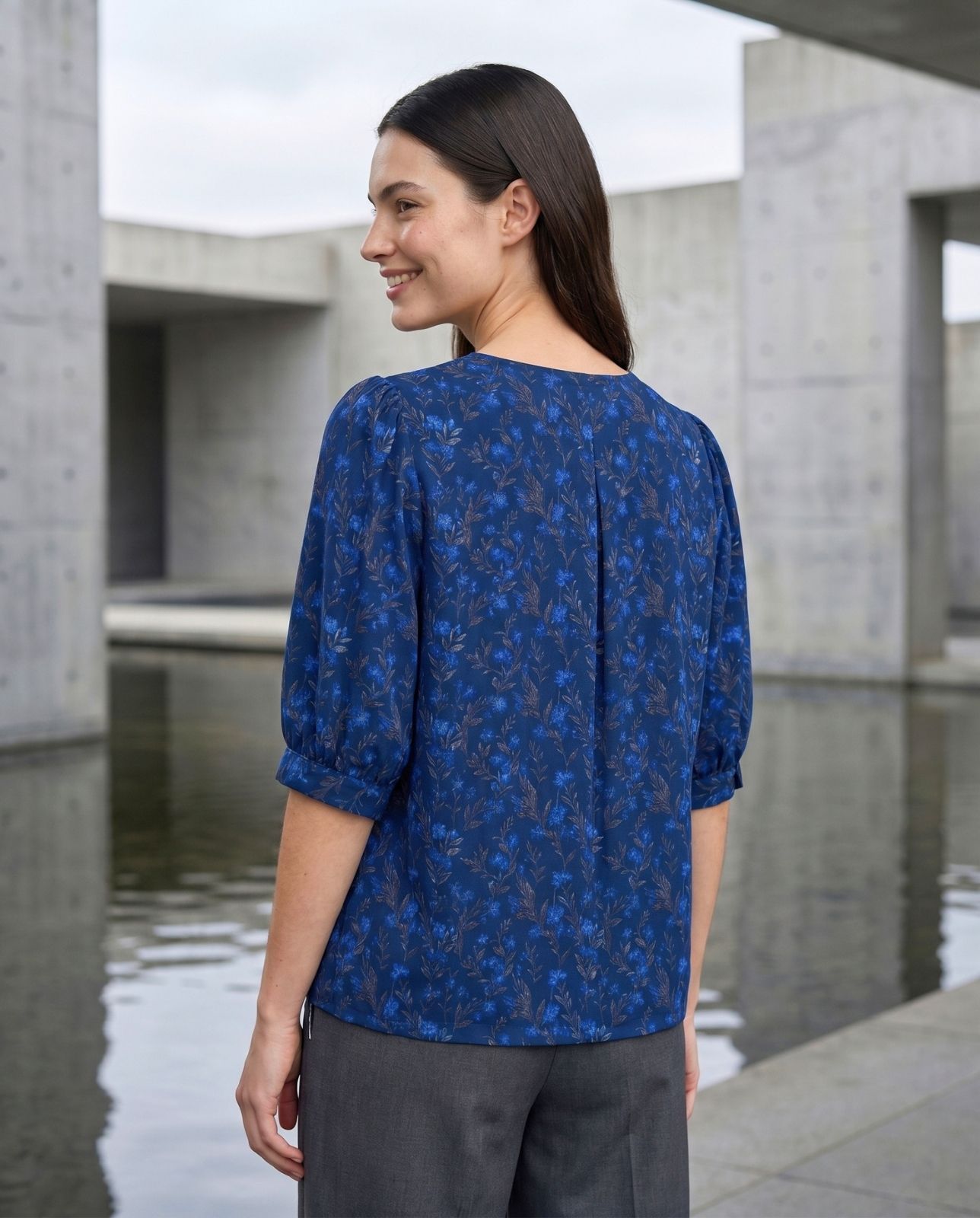 Numerology 4 Top – Electric Blue, Royal Blue & Grey Rahu-Energised Crepe Long Top - Image 4