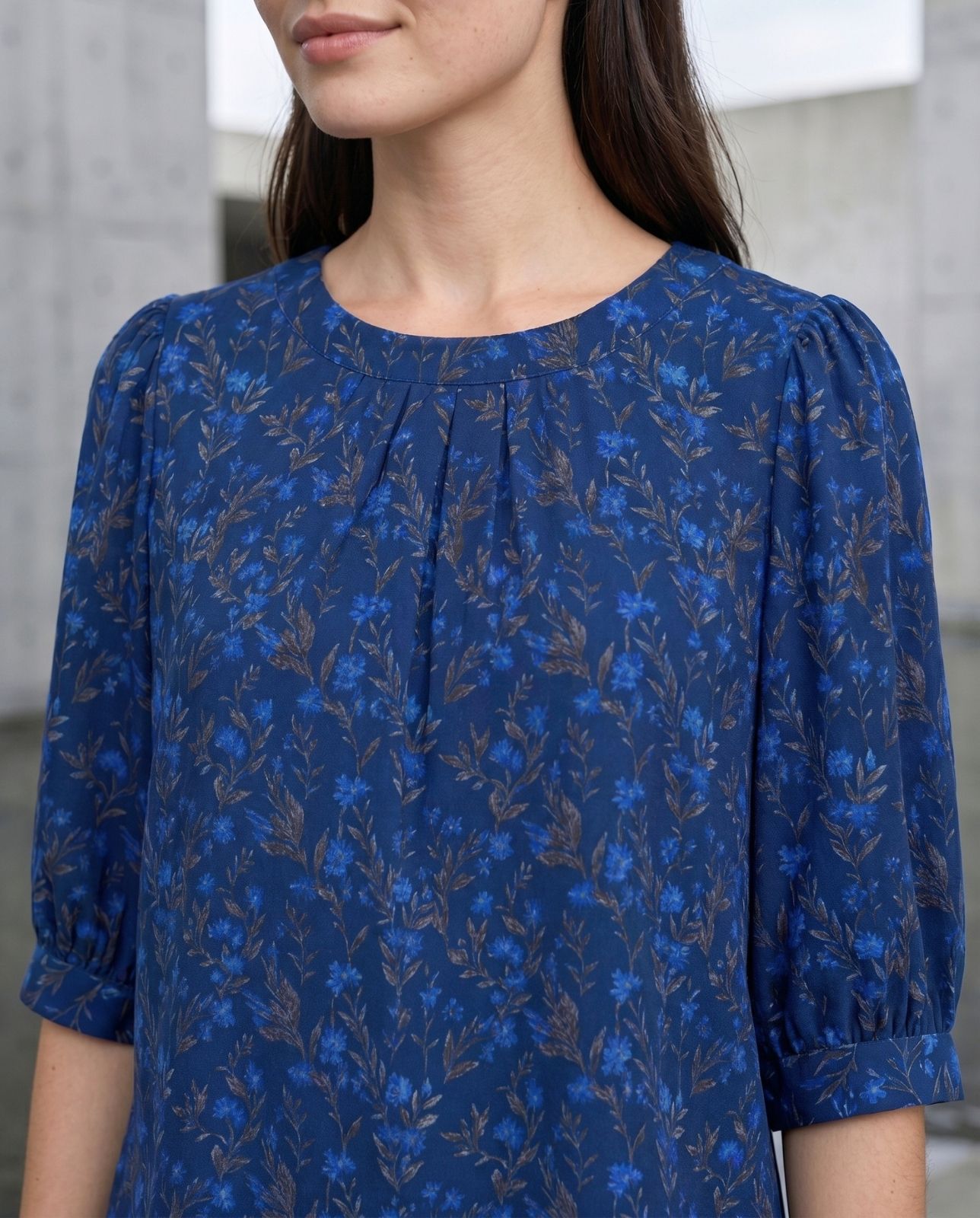 Numerology 4 Top – Electric Blue, Royal Blue & Grey Rahu-Energised Crepe Long Top - Image 5