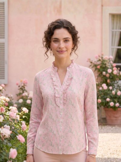 Numerology 6 Top – Pink, White & Pastel Venus-Energised Frilled Shirt