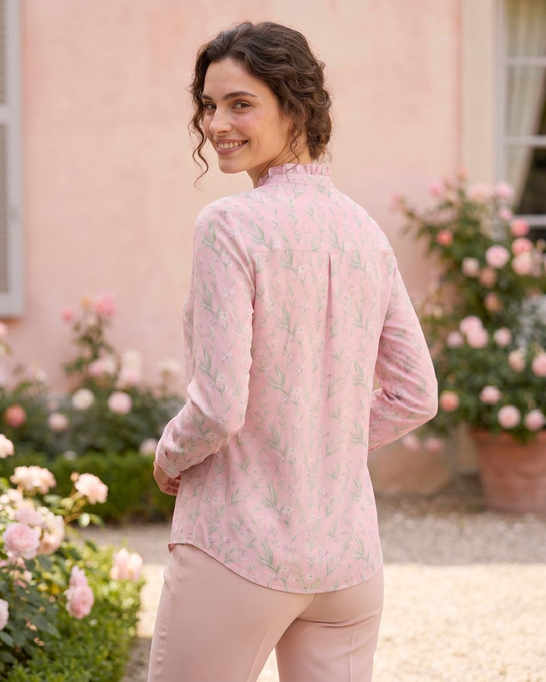 Numerology 6 Top – Pink, White & Pastel Venus-Energised Frilled Shirt - Image 4