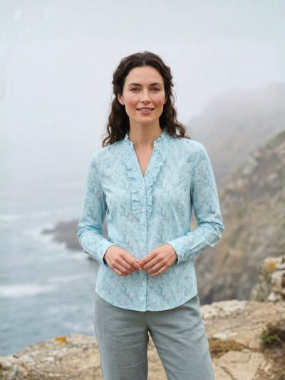 Numerology 7 Top – Light Blue, Sea-Green, Grey & Off-White Ketu-Energised Mal Chanderi Shirt