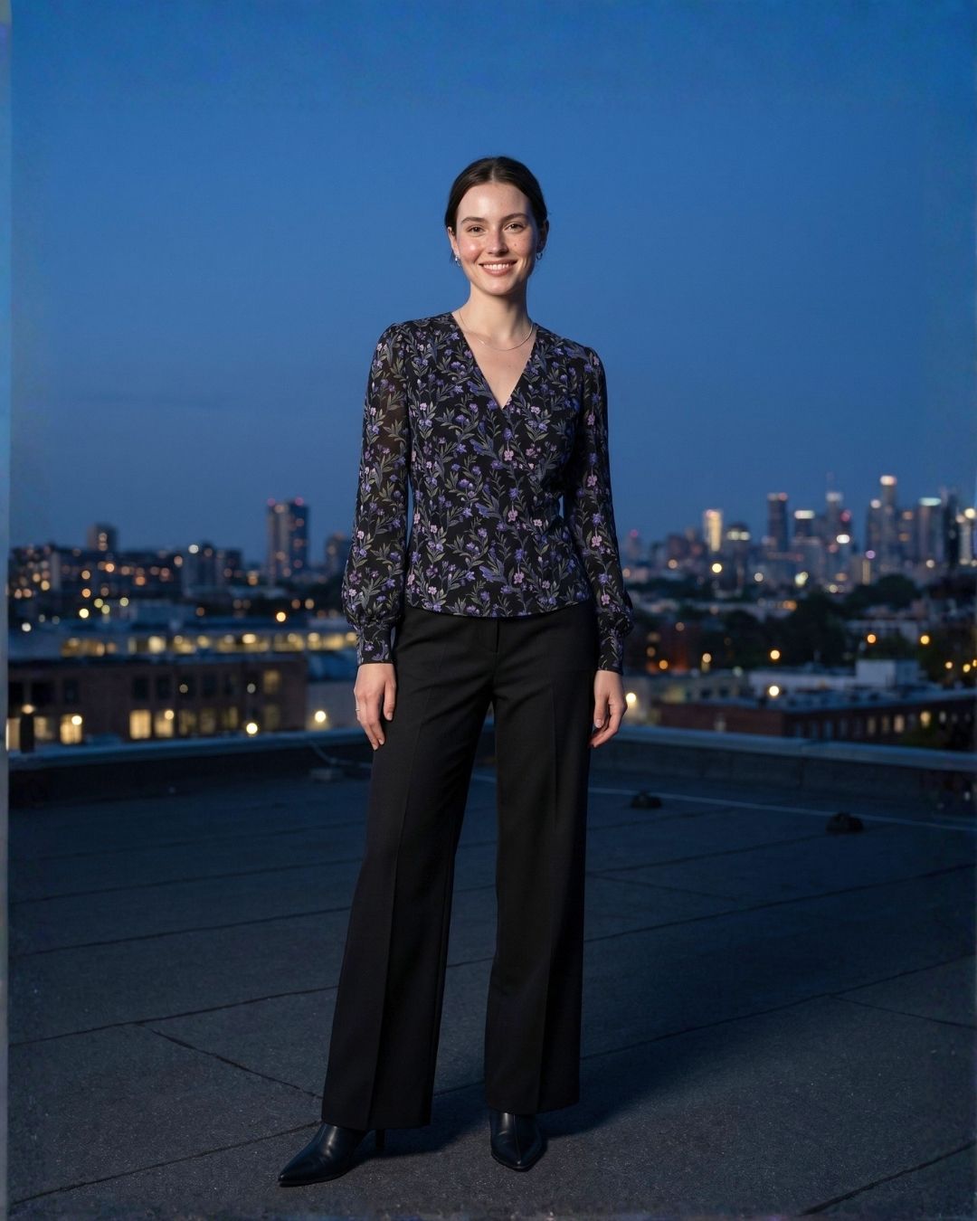 Numerology 8 Top – Black, Navy Blue & Dark Grey Saturn-Energised Georgette Power Top - Image 2