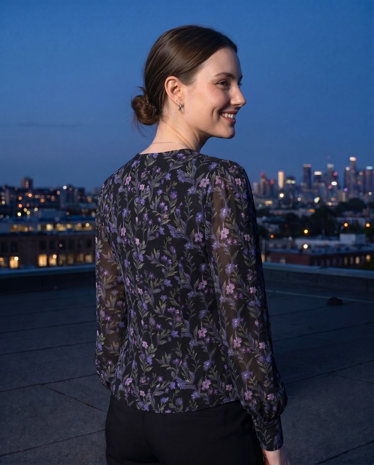 Numerology 8 Top – Black, Navy Blue & Dark Grey Saturn-Energised Georgette Power Top - Image 4