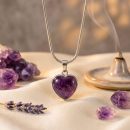 Amethyst Heart Pendant in Stainless Steel – Calm & Protection Crystal Necklace