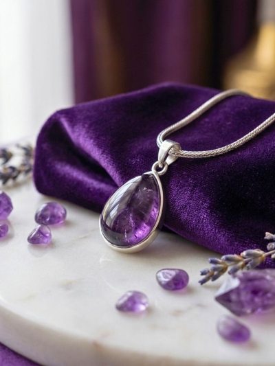 Amethyst Oval Pendant in Sterling Silver – Calm & Protection Crystal Necklace
