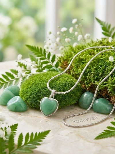 Green Aventurine Heart Pendant in Sterling Silver – Luck & Prosperity Crystal Necklace