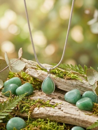 Green Aventurine Oval Pendant in Stainless Steel – Luck & Prosperity Crystal Necklace