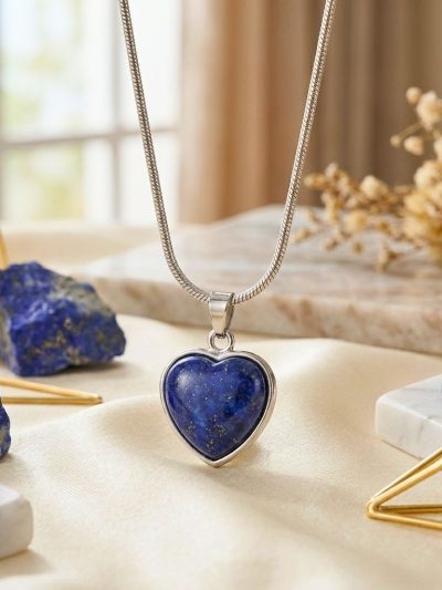 Lapis Lazuli Heart Pendant in Stainless Steel – Wisdom & Truth Crystal Necklace