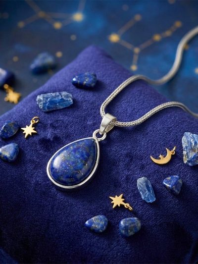 Lapis Lazuli Oval Pendant in Stainless Steel – Wisdom & Truth Crystal Necklace