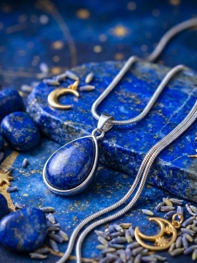 Lapis Lazuli Oval Pendant in Stainless Steel – Wisdom & Truth Crystal Necklace