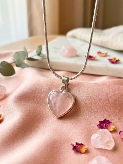 Rose Quartz Heart Pendant in Stainless Steel – Love & Healing Crystal Necklace