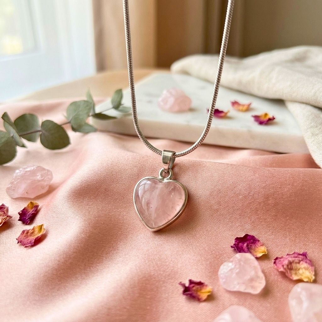 Rose Quartz Heart Pendant in Stainless Steel – Love & Healing Crystal Necklace