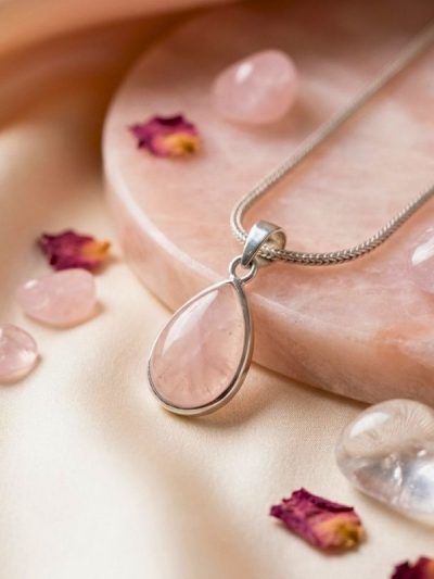 Rose Quartz Oval Pendant in Sterling Silver – Love & Healing Crystal Necklace