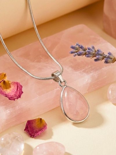 Rose Quartz Oval Pendant in Stainless Steel – Love & Healing Crystal Necklace