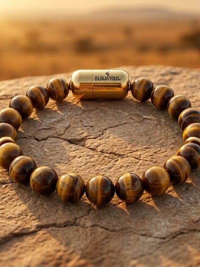 Tiger Eye Single Crystal Bracelet | Gold MagSnap Amulet | Courage, Focus & Fearless Leadership