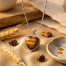 Tiger Eye Heart Pendant in Stainless Steel – Confidence & Strength Crystal Necklace