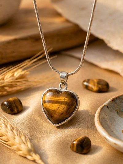 Tiger Eye Heart Pendant in Stainless Steel – Confidence & Strength Crystal Necklace
