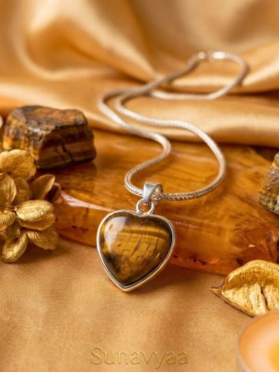 Tiger Eye Heart Pendant in Sterling Silver – Confidence & Strength Crystal Necklace