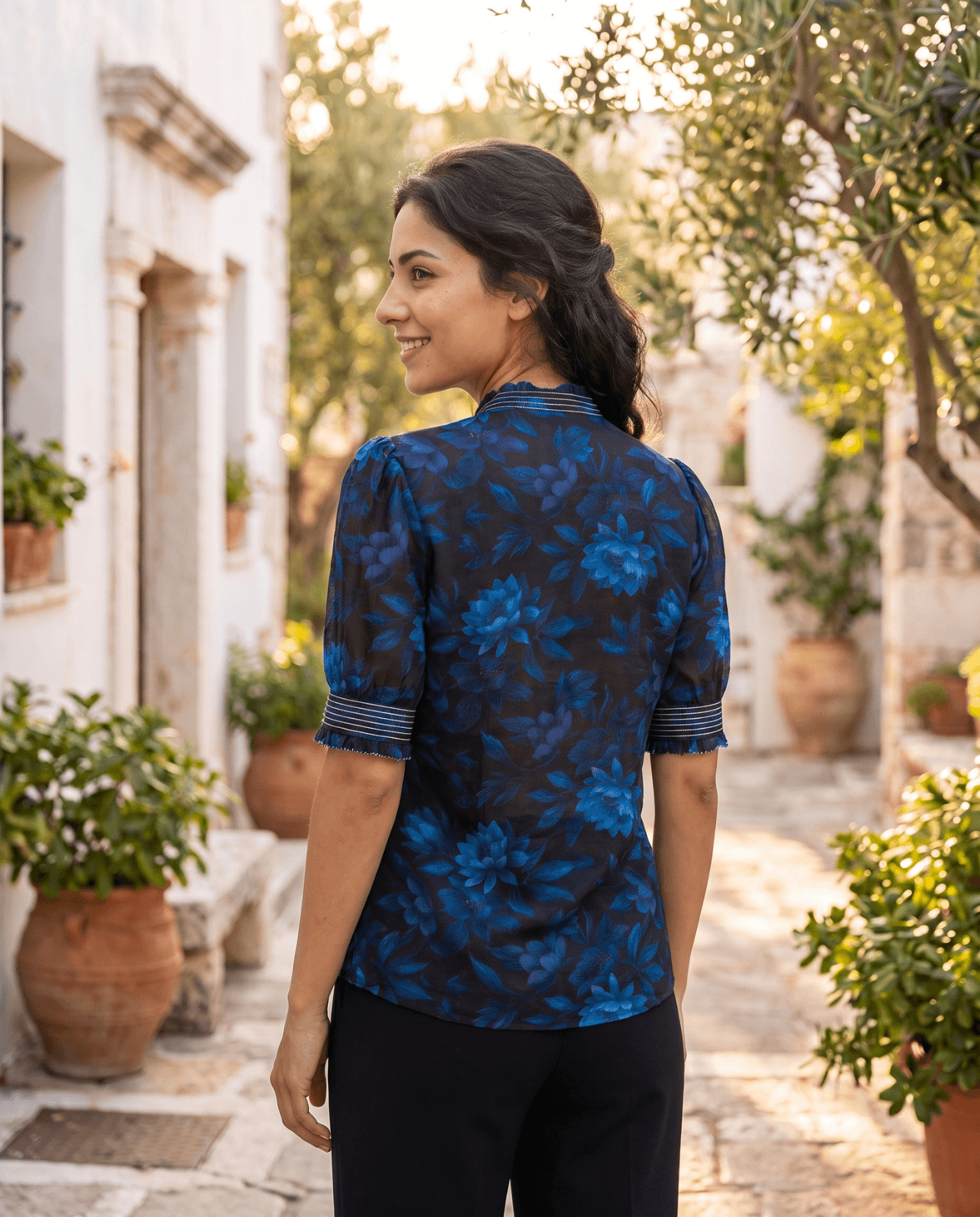 Aquarius Zodiac Top | Saturn Innovation Astrology Tee in Dark Blue & Black - Image 3