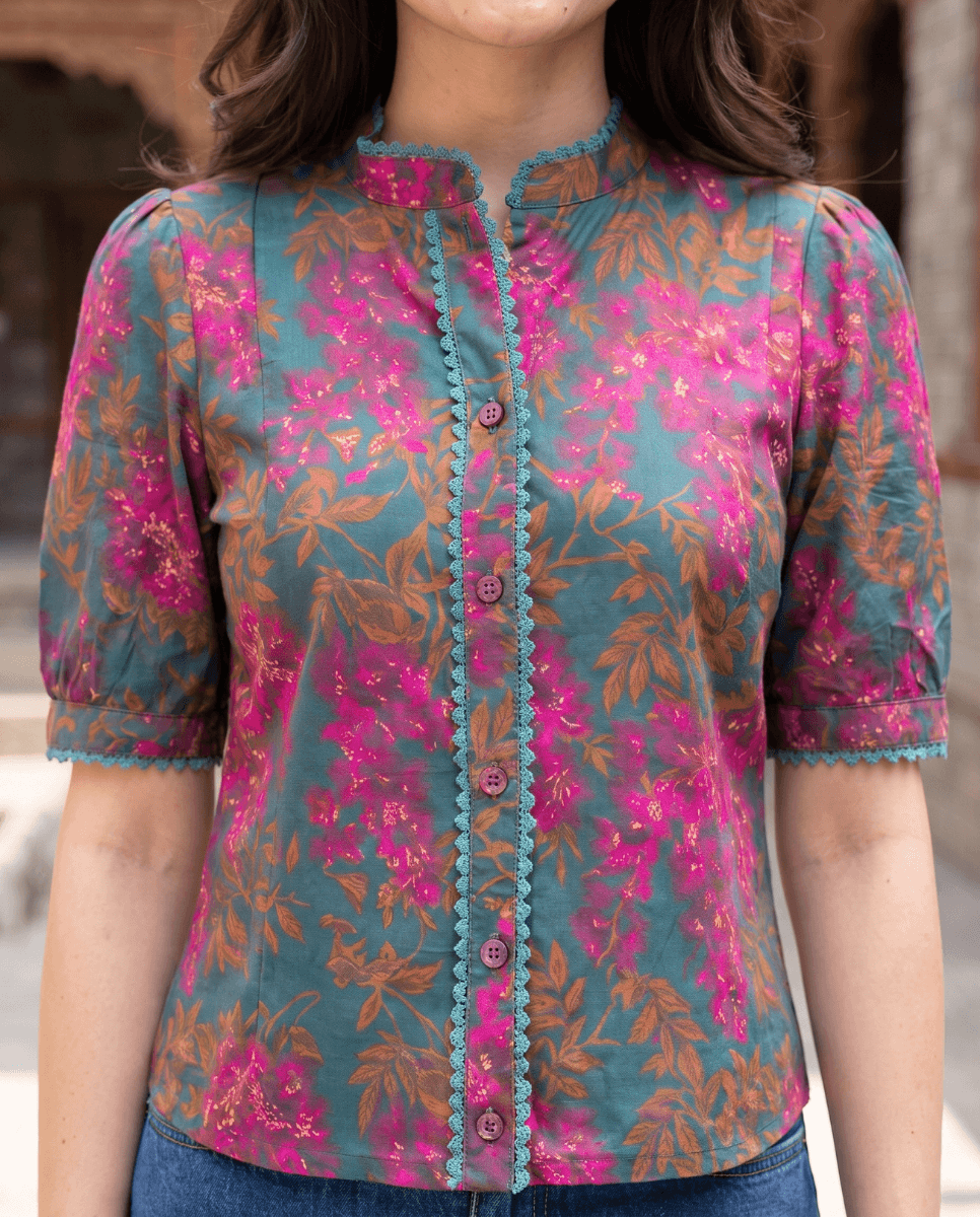 Mercury Planet Communication Top | Budh Graha Top | Turquoise Pink Planetary Tee - Image 4