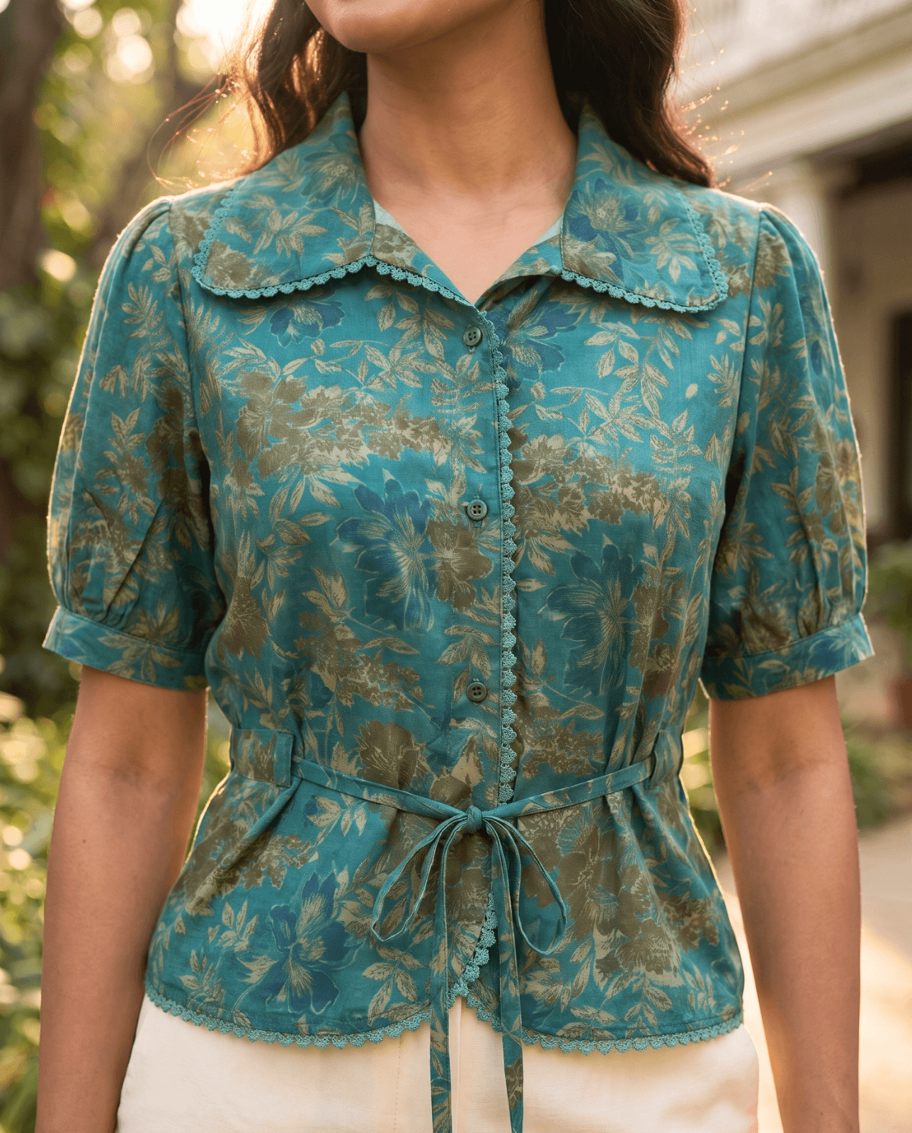 Pisces Zodiac Top | Jupiter Mystique Astrology Tee in Yellow & Sea Green - Image 4