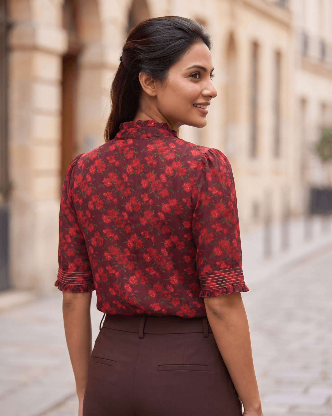 Scorpio Zodiac Top | Mars Power Astrology Tee in Red & Burgundy - Image 3