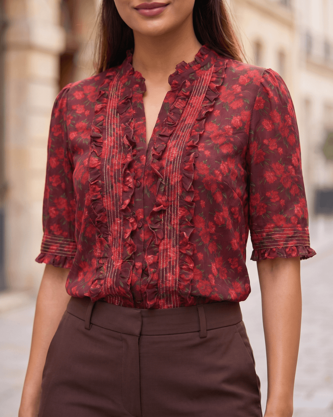 Scorpio Zodiac Top | Mars Power Astrology Tee in Red & Burgundy - Image 4